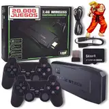 Retro-Konsole mit 20.000 klassischen Arcade-Spielen, 64 GB, 2 kabellose Fernbedienungen, 2 Spieler, tragbare Mini-Konsole, kompatibel mit 4K, Spiele von 90 bis 2000: PS1, PSP, Neog, MegaD, SuperNES,