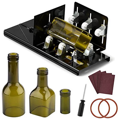 Glasflaschenschneider, Fixm Flaschenschneider Verbesserte Version, Runde, Quadratische Flaschen und Flaschenhälse, Geeignet für Wein-, Bier-, Whisky-, Sekt-, Wasser- und Limonadenflaschen (Schwarz)