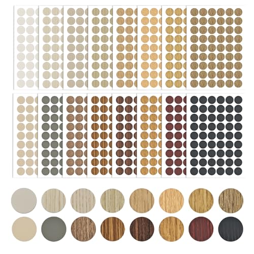 864 Stück Schraubenloch Aufkleber, Schraubenabdeckung Selbstklebend, 21mm Schrauben Abdeckkappen, Holztextur Möbel Schraubenloch Abdeckkappen Aufkleber für Holzmöbel, Schränke, Regale (16 Blatt)