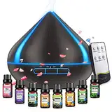 500 ML Diffuser Für Ätherische Öle Mit 8 Ölen, Aromatherapie Diffuser Mit Fernbedienung, 4 Timer, Automatische Wasserlose Abschaltung Für Großer Raum Schwarz