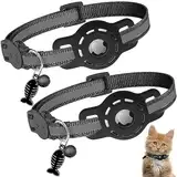 Diyife Airtag Katzenhalsband, [2er Pack] Reflektierend GPS Leichte Tracker Katzenhalsbänder mit Airtag Hülle, Schnellverschluss, Glöckchen, 20-33 cm Verstellbar für Katzen Kitten, Schwarz