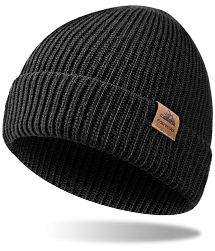 FORVEVO Mütze Herren Winter, Warme Wintermütze Damen,Weiche Unisex Beanie, Thermo Dehnbare Strickmütze für Outdoor Laufen Skifahren（Schwarz）