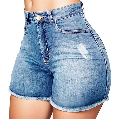 Eauptffy Jeans Shorts Damen Sommer Sexy Kurze Denim Hose -Sommer-Fashion-Print, Vielseitige Denim-Shorts Im Taschen-Resort-Stil Jeanshosen Knöpfe Denim Kurze Jeans Für