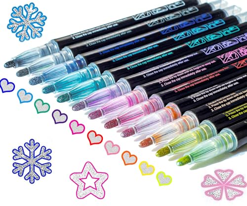 Glitzerstifte Zauberstifte Geschenke Ideen: 12 Outline Magische Metallic Marker Stifte Set Weihnachtsgeschenke Mädchen Basteln Adventskalender Füllung Nikolaus Geschenke Kinder 4 6 7 8 9 10 11 Jahre