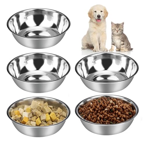 Futternapf Katze, 5 Stück Hundenapf, Katzennäpfe Edelstahl rutschfest Katzen Napf Set, Fressnapf Katze aus Edelstahl Futterschüssel Katze, Wasser Fütterung Schüssel (400ml)