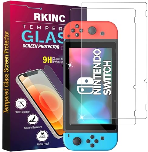 RKINC 2 Stück, Panzerglas Schutz Glas für Nintendo Switch, Panzer HD Displayschutzfolie, 0,33 mm kratzfest, splitterfrei, blasenfrei, lebenslangeGarantie