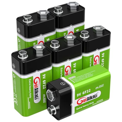 GutAlkaLi Batterien 9V Blockbatterie, 6 Stück, Longlife Power für Rauchmelder, Brand- & Feuermelder, Mikrofon 6lr61 6F22 PP3 MN1604