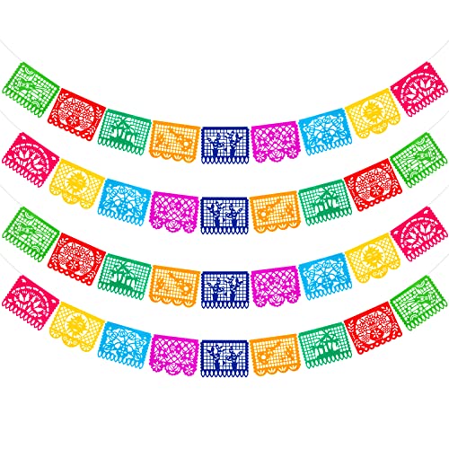 Qpout Tag der Toten Banner Mexikanische Banner Partydekorationen, 4er Pack Bunte Durchbrochene mexikanische Fiesta Party Dia De Los Muertos Girlande Cinco De Mayo Dekorationen für Parteibevorzugung