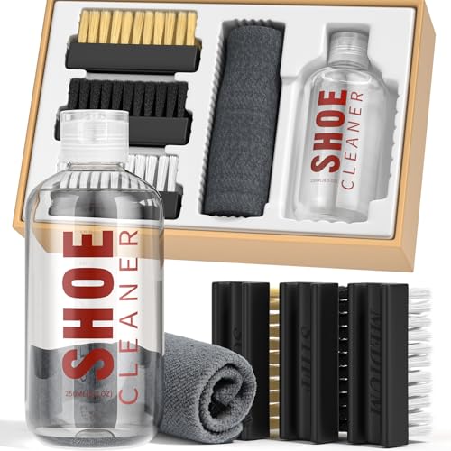 BALORIZ Sneaker Reinigungsset, weißes Schuhreinigungsset mit 3 Schuhbürsten und Handtüchern für Turnschuhe, Leder, weiße Schuhe, Wildleder, Stiefel, Segeltuch, PU, Stoff usw (250 ml)
