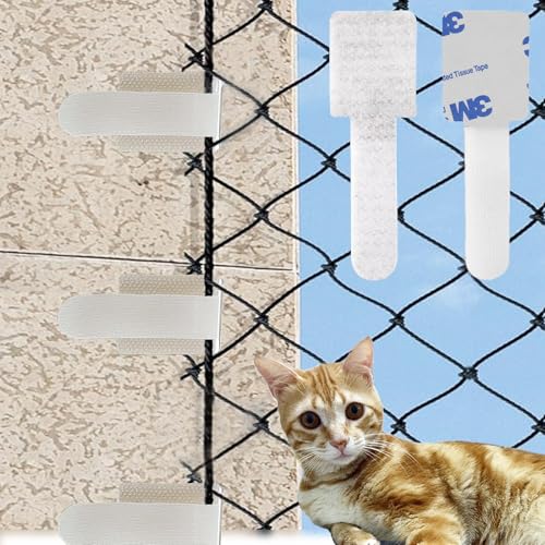 JUGGPENG 60 Stück Outdoor Adhesive Hooks, Klebehaken Außen für Katzennetz Balkon, Fixierung für Balkonnetz für Katzen Ohne Bohren, 3M-Modell, Katzenschutznetz (Ohne Katze Netz)