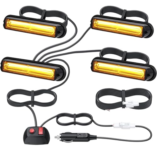 EYPINS 4X 13cm COB LED Frontblitzer, Warnlicht Warnleuchte Stroboskop Blinklicht LED Blitzer Orange 12/24V 40W IP65 18Modi für Truck Traktor KFZ LKW Emergency Gabelstapler Notfall Warnung | E-mark E57