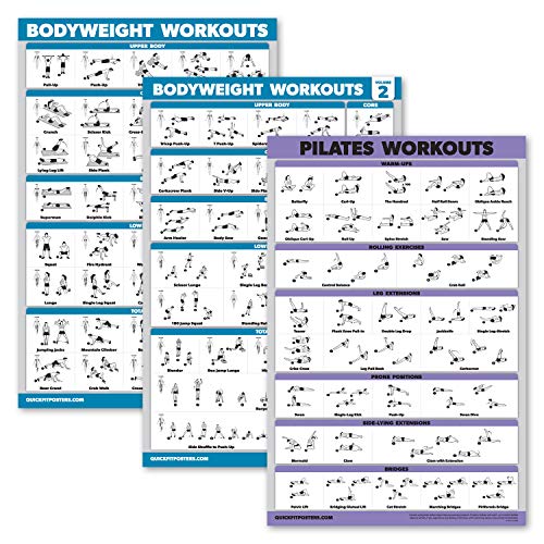 3er-Pack: Bodyweight Workout Poster Volume 1 & 2 + Pilates Übung Poster Set – 3 Trainingstabellen (laminiert, 45,7 x 61 cm)