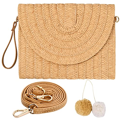 Clutch Stroh, Strandtasche Stroh, Straw Clutch, Umhängetasche aus Korbgeflecht, Boho Style Korbtasche fur Frauen 27 x 20 cm