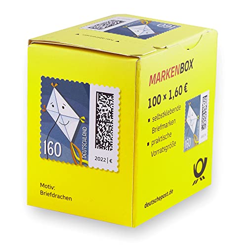 BestPlug 100 Stück 1,60 EUR 1,6 EUR 160 Cent postfrische Selbstklebende Briefmarken in Briefmarken-Box 100-er Rolle | Frankaturware Markenset (Motiv: Briefdrache)