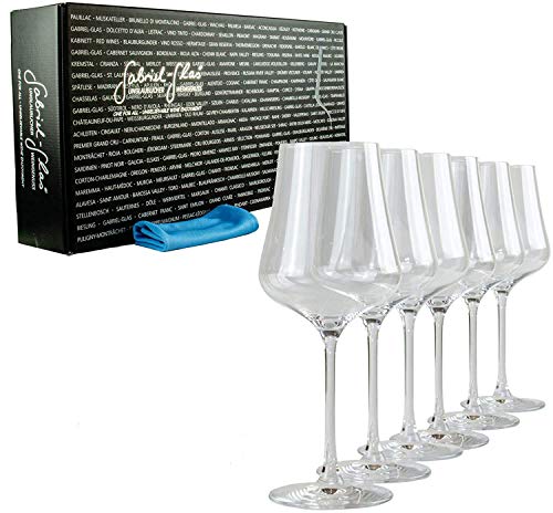 Palatina Werkstatt ® Gabriel-Glas, Standart Edition im 6er Geschenk-Set, Universalglas Weinglas nur 150 Gramm schwer, spülmaschinenfest + großem weichem Gläserpoliertuch