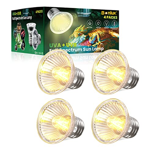 Bonlux E27 Reptilien Wärmelampe Terrarium 50W UVA UVB Dimmbar Halogen Glühlampe 220-240V Haustier Heizlampe glühbirne für Reptilien Eidechsen schildkröten Schlangen (4 Stück)