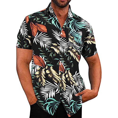 Generisch Retro Hemden 70er sommerhemd Herren Kurzarm Baumwolle Bunte Hemden Herren 1/2 arm Hemden Herren karriert Polohemden männer Hemden Herren Kurzarm bügelfrei Sommer Hemden Herren XXXL