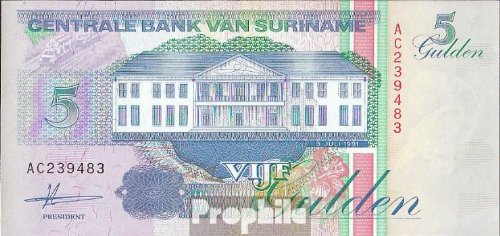 Surinam Pick-Nr: 136a bankfrisch 1991 5 Gulden (Banknoten für Sammler)