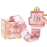 DIY Geldgeschenke Geburtstag Überraschungsbox Happy Birthday Geschenkbox mit Zahlen 0-9, Geld Rolle Geschenk Verpackung Surprise Box für Familie, Kinder, Freunde, Rosa Gold