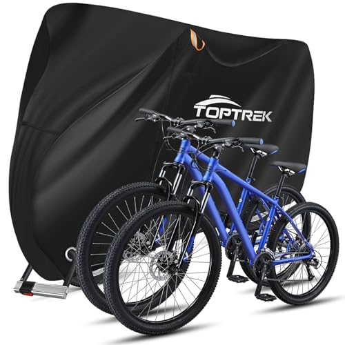 toptrek Fahrradabdeckung für 2 Fahrräder 210D mit Nahtband Oxford-Gewebe Wasserdicht Hochwertige Fahrradgarage Outdoor 210 x 110 x 95 cm Reißfestigkeit Sonnenschutz Fahrrad Schutzhülle mit Beutel