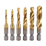 KSTE Hex Schaft Bohrer, 6pcs metrisches Gewinde M3-M10 titannitriert HSS Bohrer und Tap Bits 1/4" Sechskantschaft