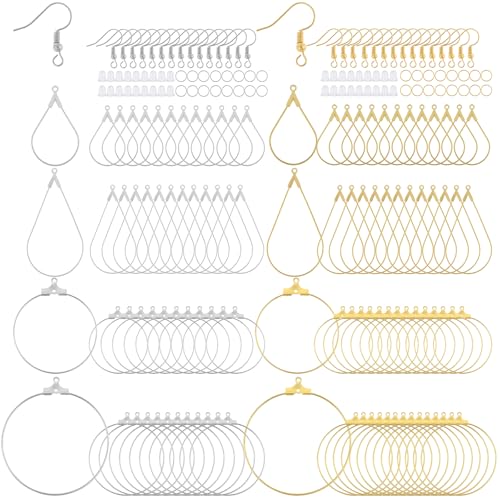 200 Stück Ohrringe Rohlinge Selber Machen Ohrhaken Creolen Edelstahl Herstellungszubehör Kits Ohrring Piercing Sets für Erwachsene Edelstahl Ohrring DIY Offene Biegeringe