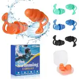 LYCTEIKI Schwimmen Ohrstöpsel für Erwachsene, 4 Paar Wasserdichte Wiederverwendbare Weich Silikon Ohrstöpsel, Ohrschutz für Ideal zum Surfen, Dusche,Tauchen, und Anderen (Schwarz+Blau+Orange+Grün)