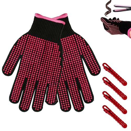 ZhongShuang 2 Stücke Hitzebeständige Handschuhe,Hitzehandschuh Lockenstab,Hitzeschutz Handschuh Wärmedämmung Für Haarstyling, Frisur Und Frisur(Kommt Mit Vier Clips)