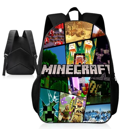 IFHDO Minnecraft Kinderrucksäcke, Minnecraft Rucksack, Minnecraft 3D Schulrucksack Rucksack Schultasche Kinder für Erwachsener Jungen Rucksack Einstellbare Schulrucksack für Schule Reisetasche