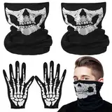 DTXYBC Skelett Maske Handschuhe, 2 Stück Halloween Skelett Maske Handschuhe, Halloween Skelett Handschuhe und Skelett Maske, Für Halloween, Party Kostüm, Outdoor Aktivitäten