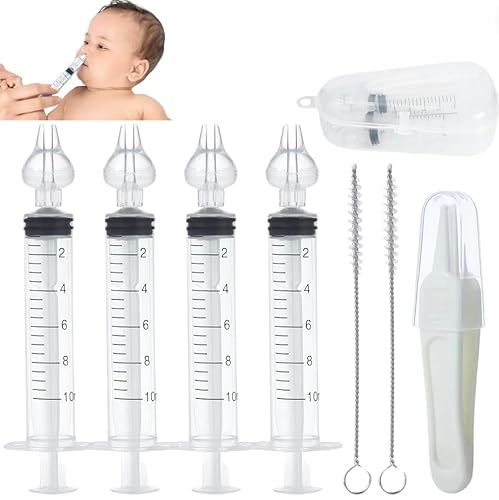 PandaEar 4er Baby Nasendusche mit Silikon Nasenspitzen und Tragbarem Kasten, professioneller Baby Nasenspülung Nasal Aspirator mit Pinzette und Reinigungsbürste für Neugeborene Kleinkinder Kinder