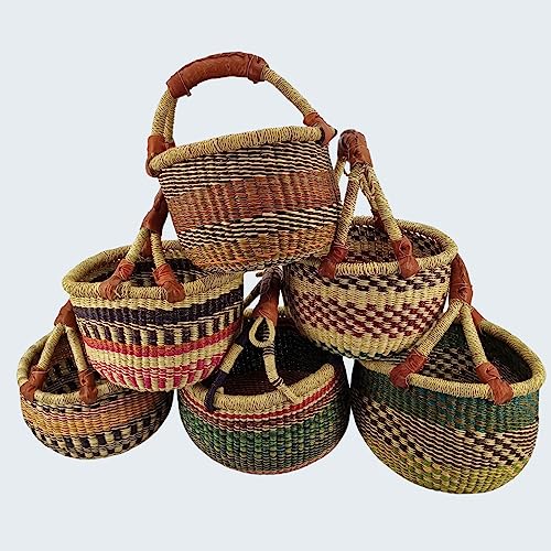 Kleiner Bolga Rundkorb Korb Original Afrika Ghana Einkaufskorb Ledergriff Fair Trade Ca : 20cm