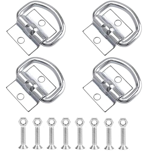Fohirey 4 Stück D-Ring Zurrösen Heavy Duty, D Ringanker Haken Ladung Zurrösen D Lashing Ringe Strapazierfähige Ringe mit 8 Halterung Schrauben für Ladungssicherung in Anhänger, LKW, Boot, Autos, Kayak