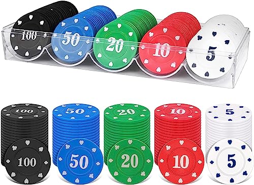 above zero 100 Stück Casino Pokerchips, Spielchips Wertmarken Karten Poker Chips Roulette Spiel Bingo Chips mit Wert Blackjack Set für Counting Marker Casino Pokerset