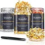 UcaseArt Goldfolie Flocken 3 Flaschen Blattgold Flocken Blattgold zum Basteln 30g für DIY Basteln Künstlerbedarf zum Vergolden Malerei, Schmuckherst