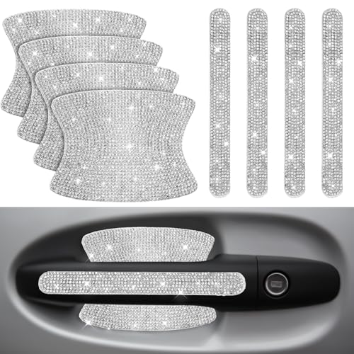 Sibba Autotürgriffschutz 8 Teiliges Autoaufkleberset Strass Autoaufkleber Türgriff Kratzschutz Diamant Glitzer Universelles Bling Autozubehör Glänzende Außentürgriffe für Frauen