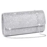 OSDUE Kettentasche, Clutch Damen, Glitzer Abendtasche, Elegante Envelope Tasche Kettentasche Schultertaschen für Hochzeit Party Freizeit Date(Silber)