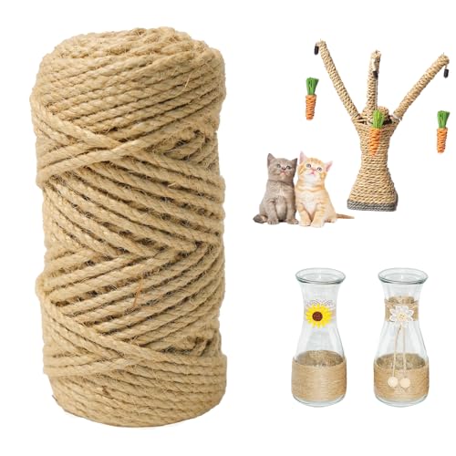 Natur Juteschnur Kordel, 50m 4mm Garten Kordel Juteschnur Reißfest, Natur Sisalseil für Kratzbaum, Gartenschnur Paketschnur Bastelschnur für DIY Basteln, Haushalt Garten Dekoration, Geschenkverpackung