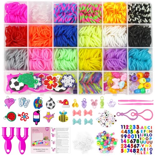 Uolifrem 2500+ Loom Bänder Set für Kinder, 22 Farben Loops Gummis Bänder Starter Set, DIY Gummibänder für Armbänder Basteln, Loom Bands Box Set mit Zubehör,Geschenk für Mädchen&Jungs