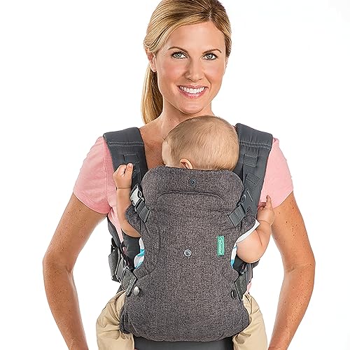 Infantino Flip Advanced 4-in-1 Babytrage – Ergonomische Babytrage mit 4 Tragepositionen – Für Säuglinge und Kleinkinder von 3,6-14,5 kg – Grau