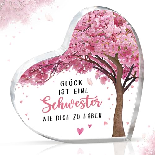 Schwester Geschenk, Geschenk Schwester Geburtstag, Einzigartige Herzförmige Acryl-Heimdekoration/Briefbeschwerer, Geschenke für Schwester Weihnachtsgeschenke