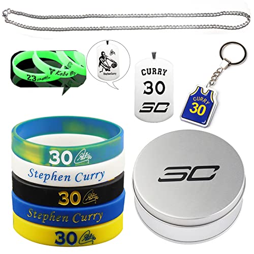 Xzyden Silikon Armbänder, 9 Teiliges Silikon Armband Basketball Zubehör mit Basketball Armband, Schlüsselanhänger, Halskette, Basketball-Geschenk-Set für Mann und Teenager