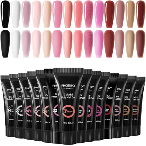 Poly Nagelgel Set, Phoenixy 14 Farben Poly Verlängerungsgel Poly Extension Gel Set Poly Nägel Gel Set Geschenk für Frauen