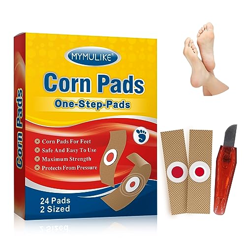 Corn Removal Pads, MYMULIKE 24Pcs Hühneraugen Pflaster, 2-Größe Entferner Hühneraugen für Füße, 12 Large Size und 12 Small Size Fußpflege Hartnäckige Hühneraugen Entfernen Fußsohle