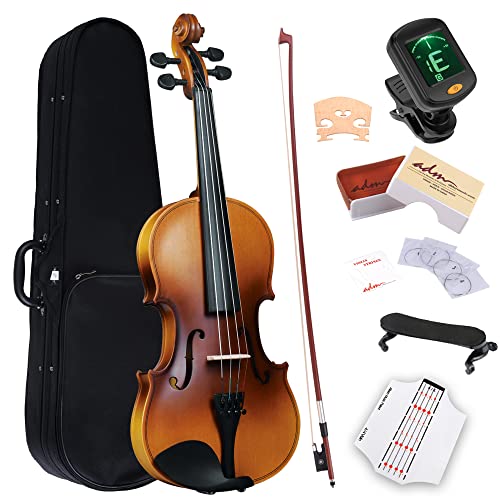 ADM Violine 4/4 Erwachsene, Anfänger Kinder Geige 12+ Jahre mit Griffbrettaufkleber, Schulterstütze und Stimmgerät