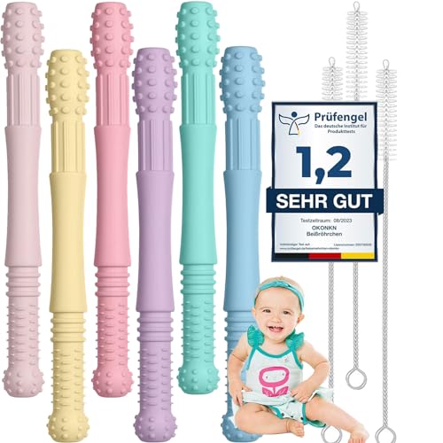 OKONKN Beißröhrchen Baby 6er-Set Zahnungshilfe Baby Beißring Baby Bpa-Frei Silikon Baby Zubehör Für Jungen Und Mädchen Ab 0-12 Monaten+