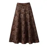 Skang Rock Lang Damen Sommer Boho Damen-Blumen-Jacquard-Rock mit hoher Taille, Midi-Swing-Rock Rock Sommer Schwarz