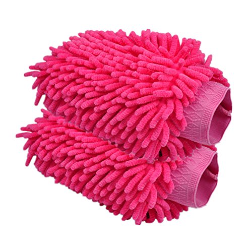 Happyit 2 PCS Autowäsche Handschuh Microfaser Chenille Wäsche Mitt Reinigung Wäsche Mitt Microfaser Schwamm Stoff Car Waschmaschine (Rosa)