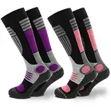 Occulto 2 Paar DAMEN SKISOCKEN mit POLSTERUNG in verschiedenen Farben, THERMO WINTERSOCKEN für SKI und SNOWBOARD 1 Paar Lila | 1 Paar Pink 39-42