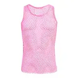 Herren Netz Hemd Transparent Oberteile Tank Top Muskelshirt Sommer ?rmellose Muskel Top Casual T-Shirt Durchsichtig Workout Achselshirt Weste Atmungsaktiv Unterhemd Unterw?sche Gogo Clubwear Rosa L